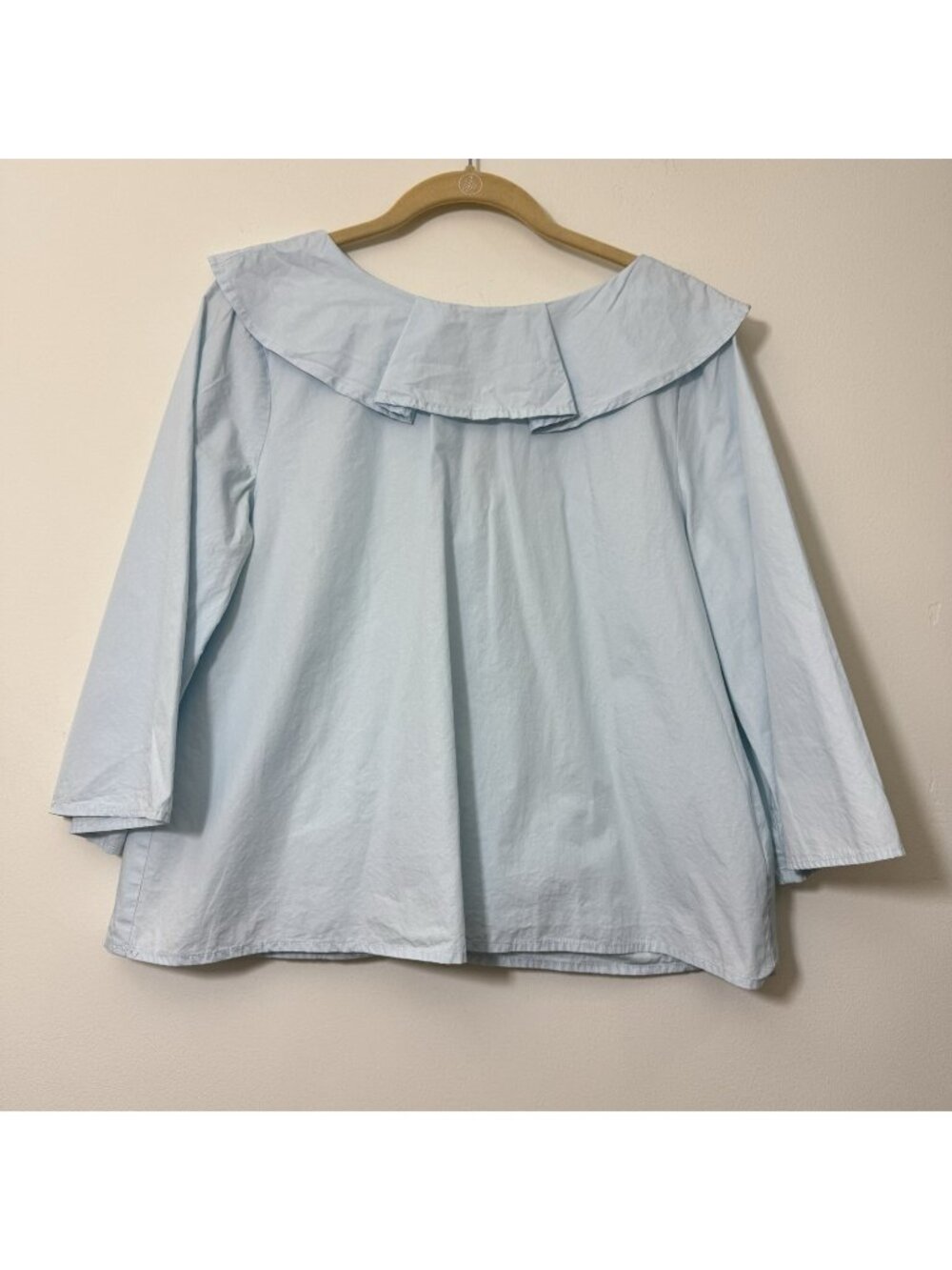 After Market Women's 3/4 Sleeve Blouse Size L Tie Back Light Blue